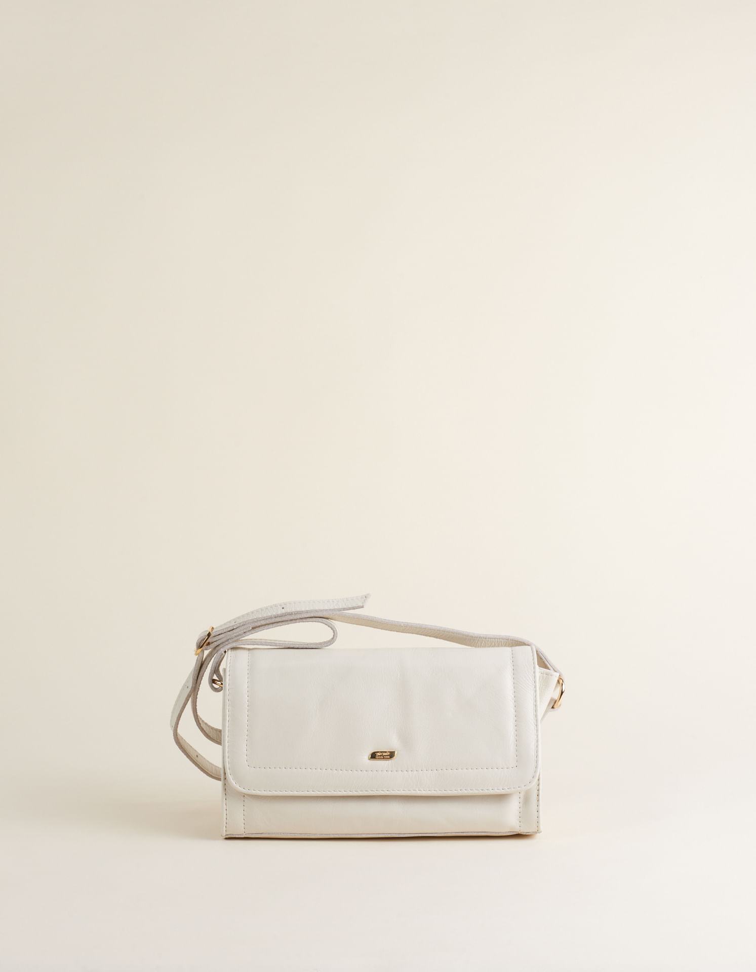 Bolsa Média Retangular De Couro - Creme