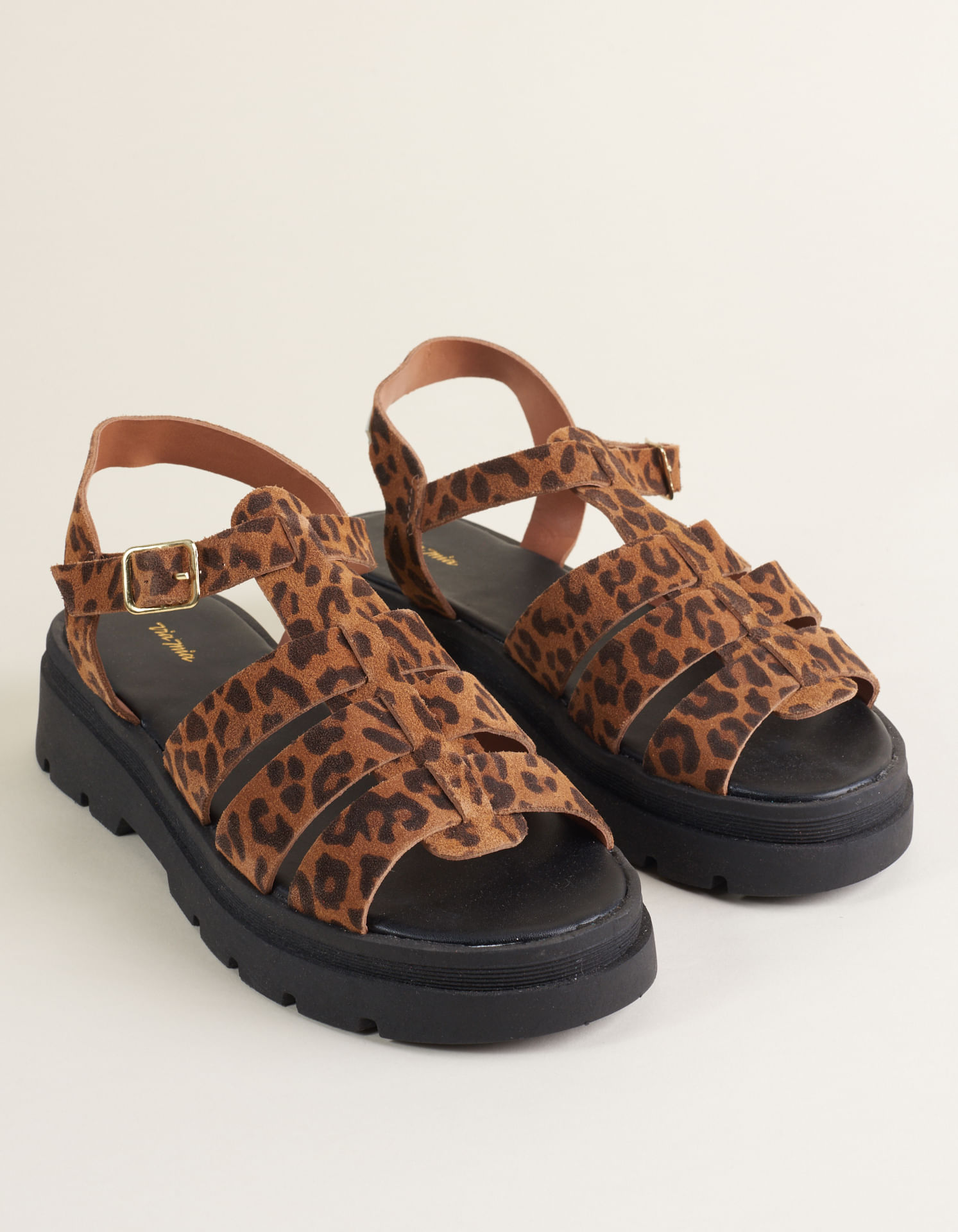 Flatform Em Couro Com Estampa De Onça - Onca