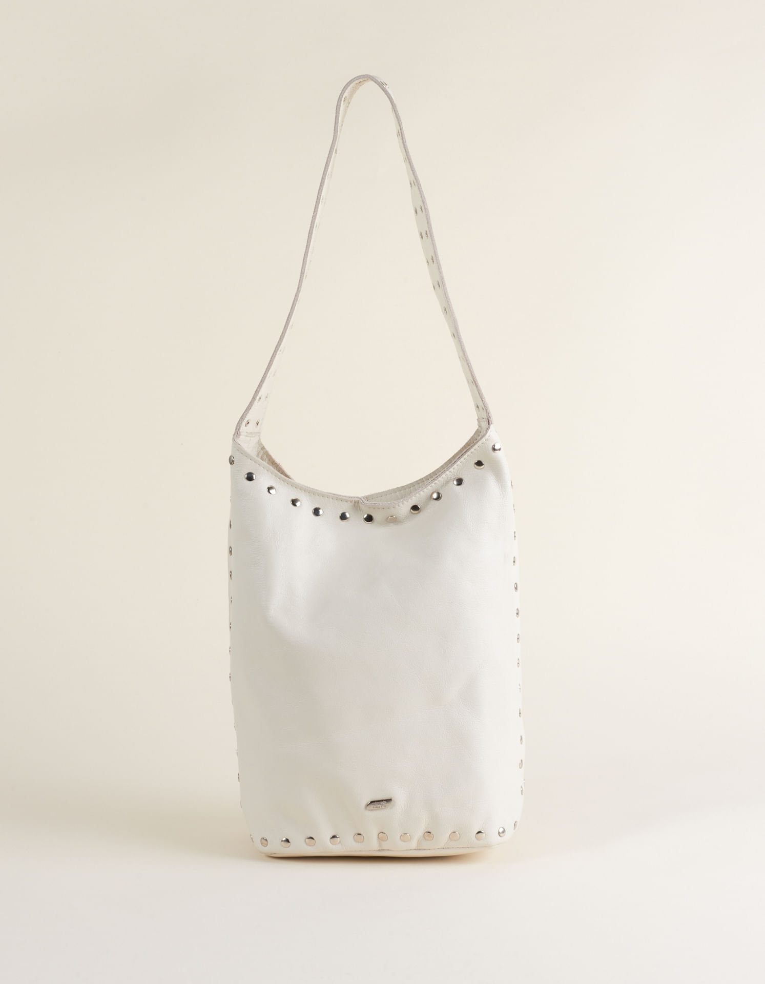 Bolsa Média Retangular Em Couro Com Tachas - Off White