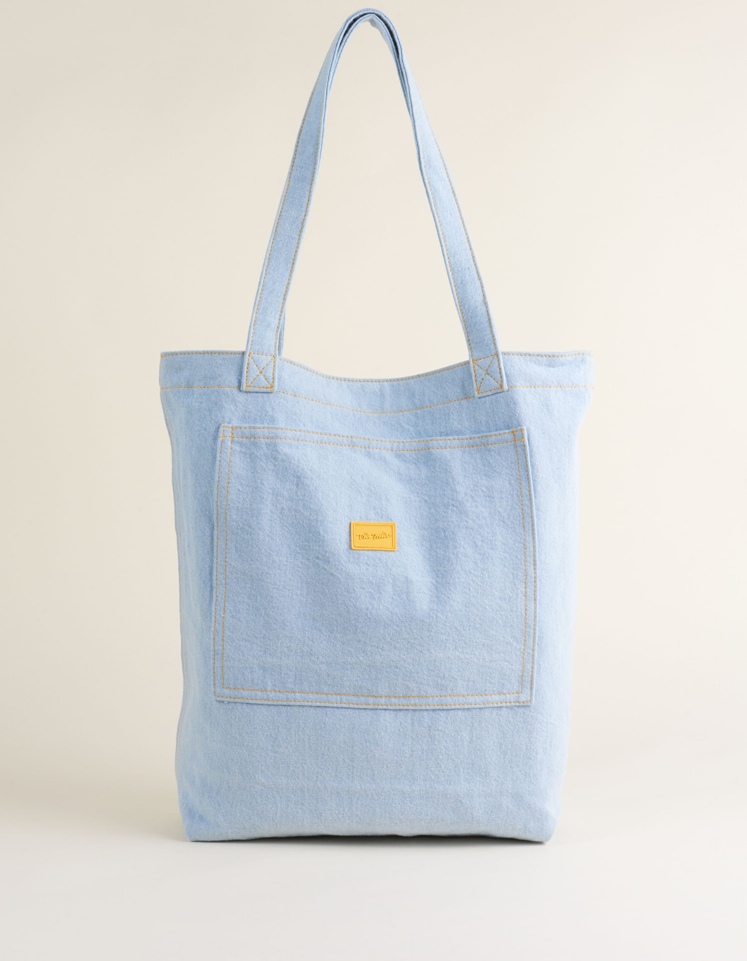 Bolsa Em Jeans Com Costura Contrastante - Jeans