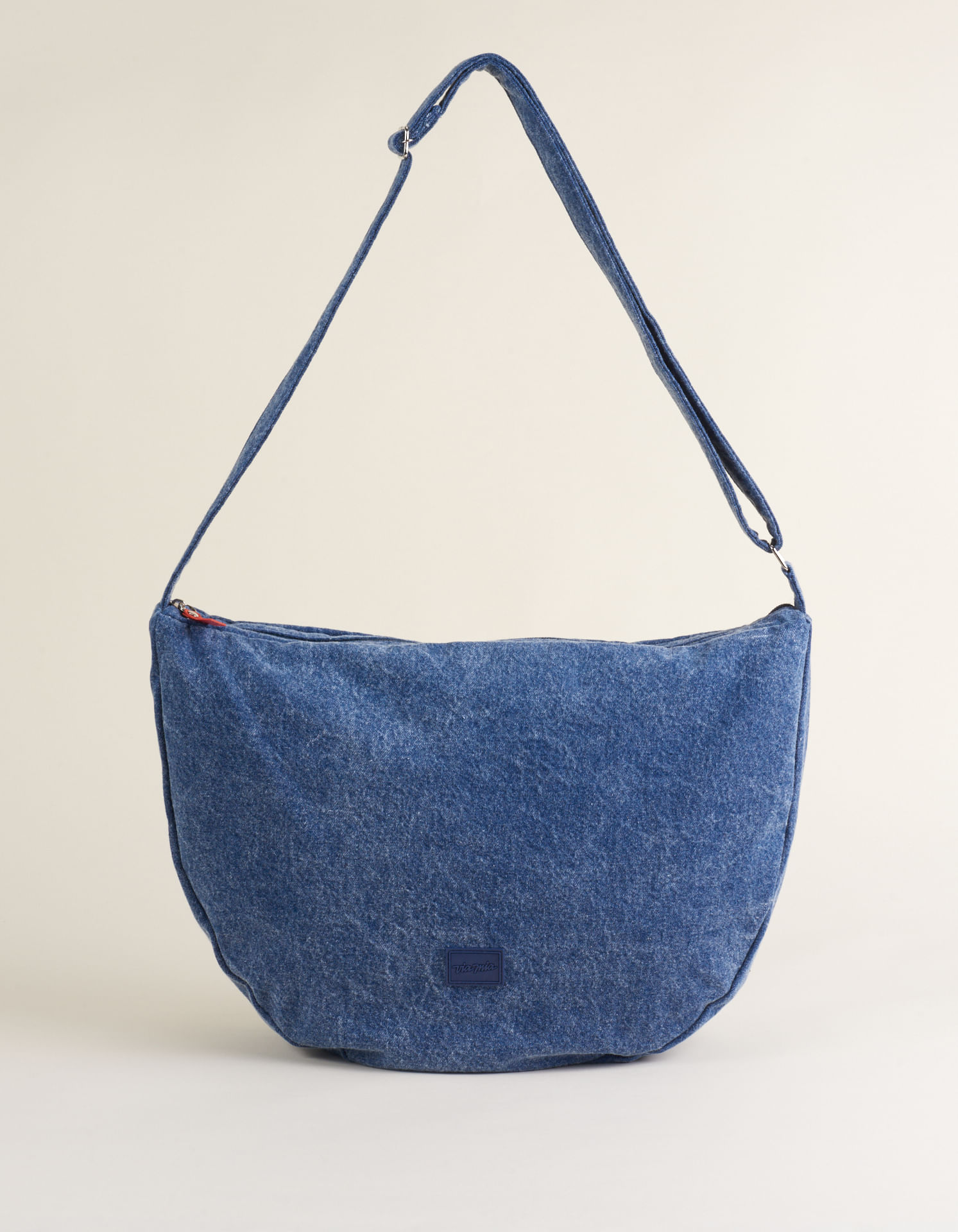 Bolsa Meia Lua Em Jeans Estonado - Marinho