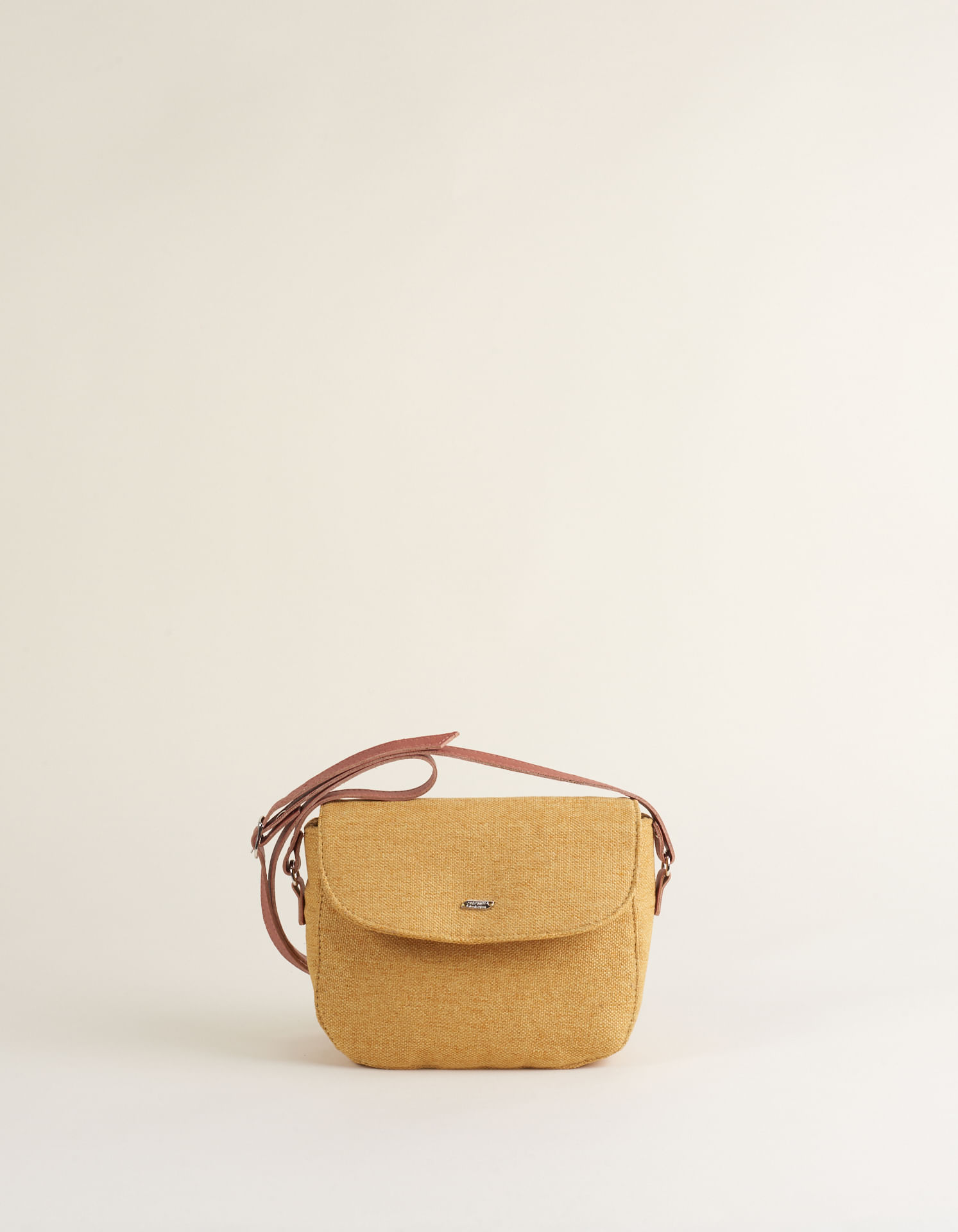 Bolsa Estruturada Em Tecido Rústico - Mostarda