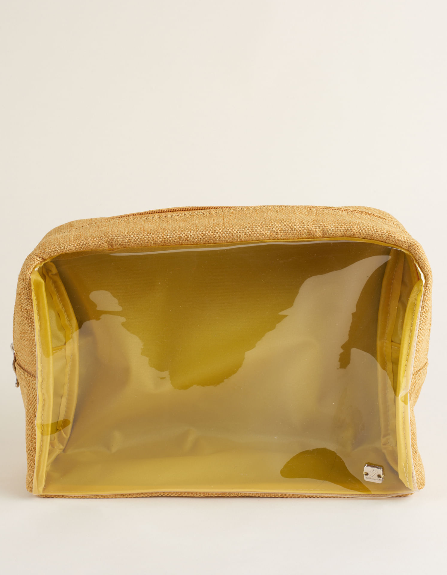 Necessaire Com Frente Em Pvc E Tecido Em Trama - Mostarda