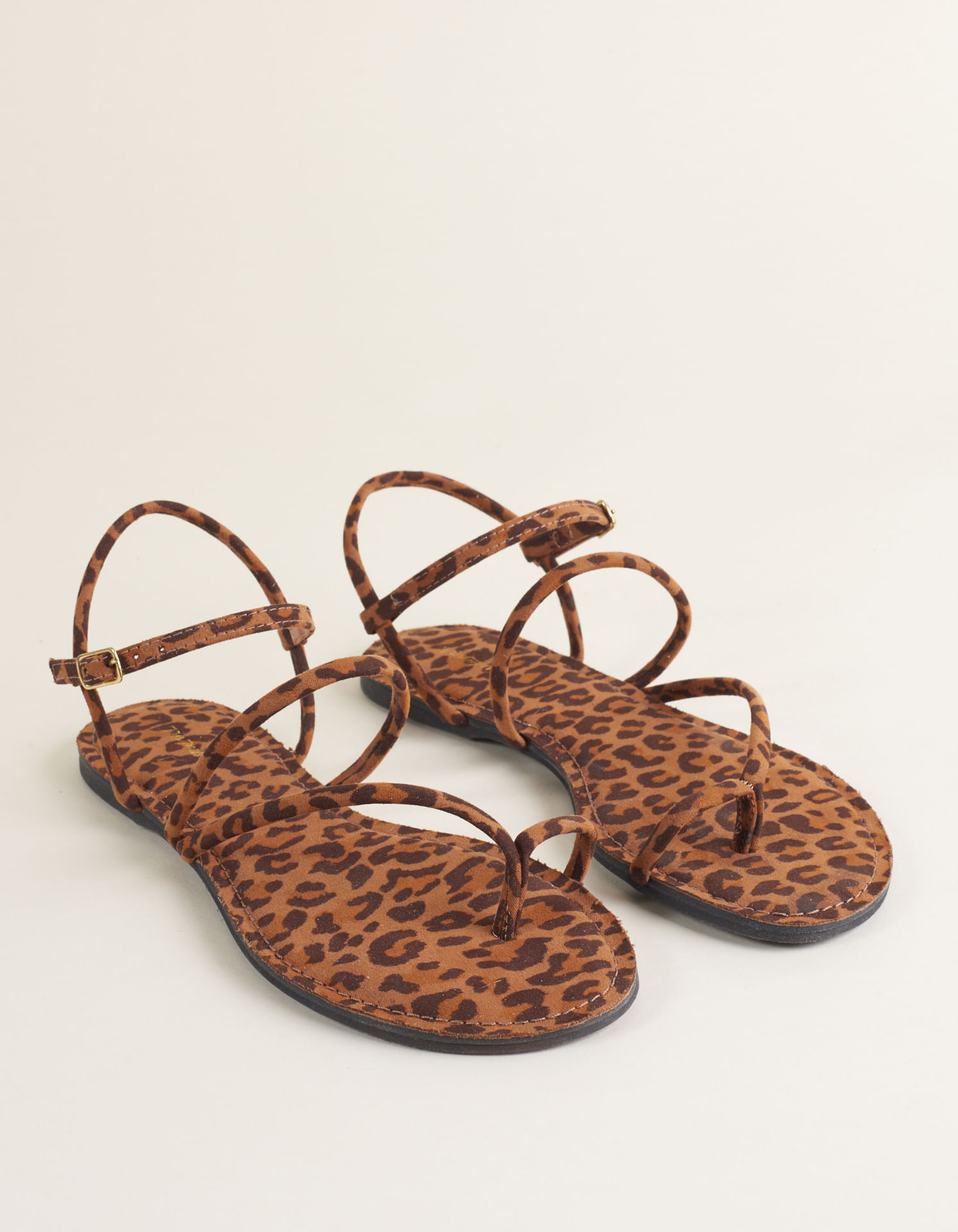 Rasteira Com Tiras Finas Com Estampa Animal Print - Caramelo