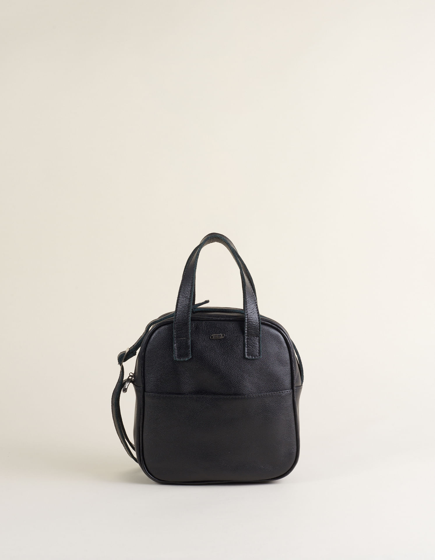 Bolsa Pequena Em Couro Com Duas Alças - Preto