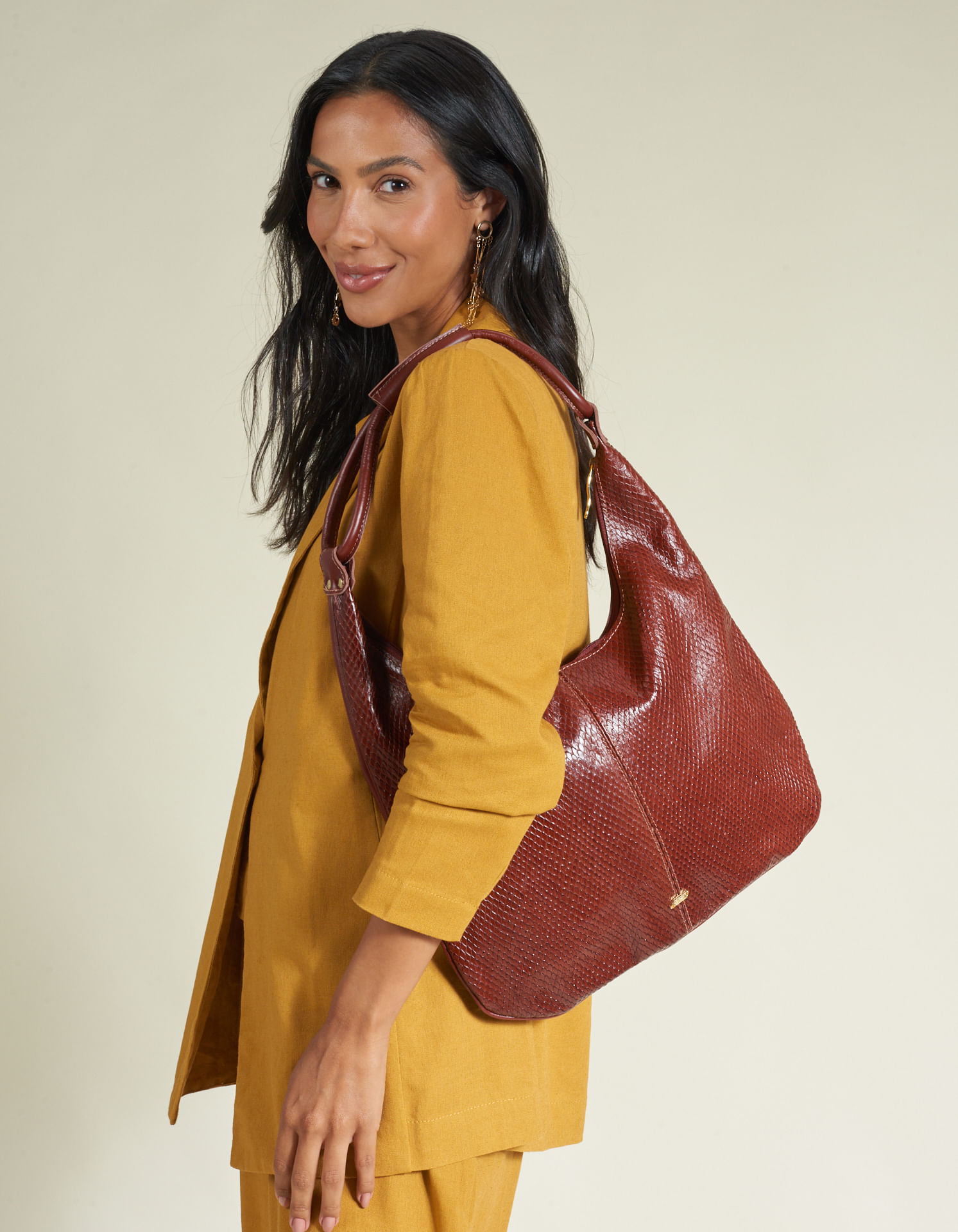 Bolsa Grande Couro Serpente - Cafe