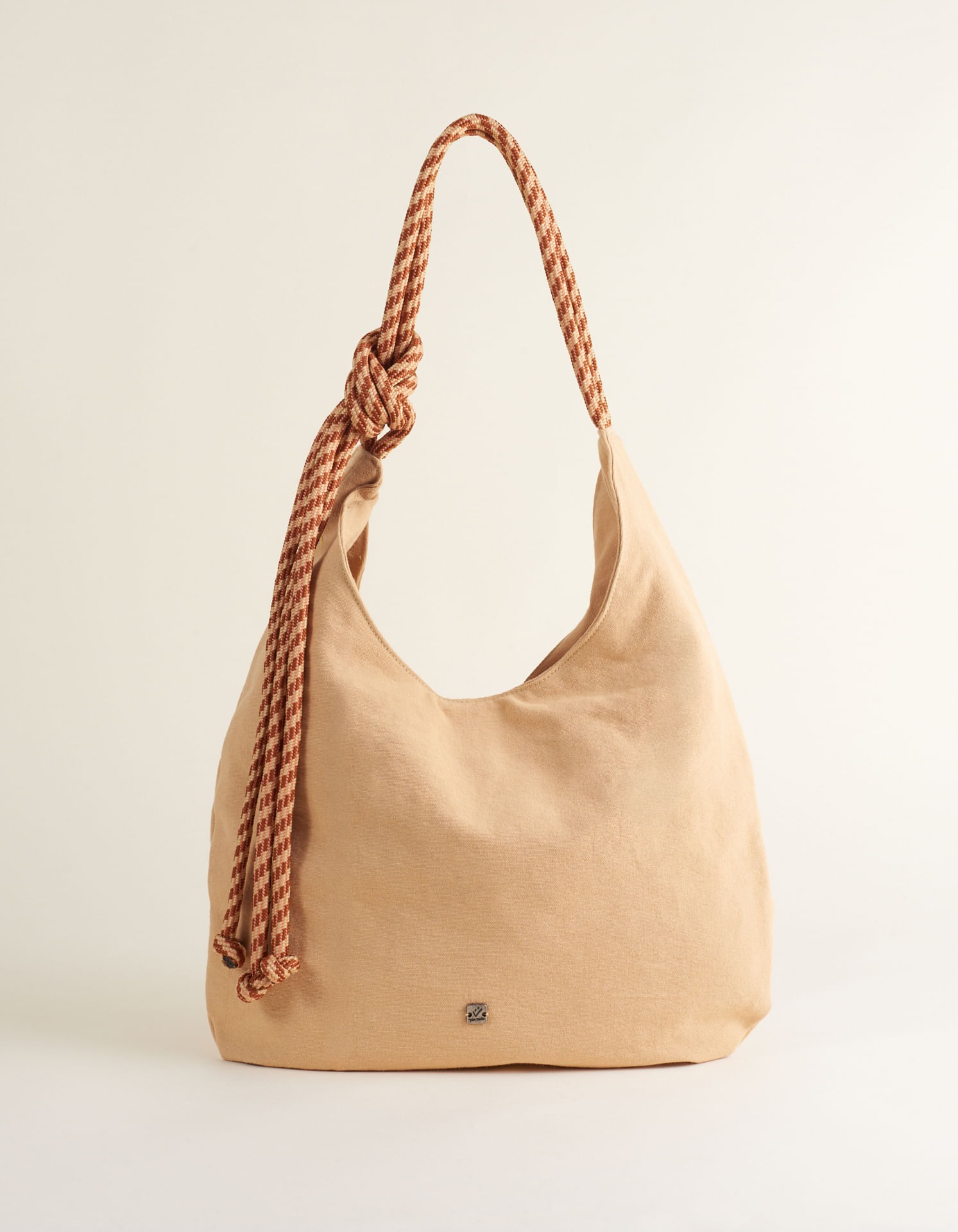 Bolsa Em Lona Com Alça Em Cadarço Colorido - Caramelo