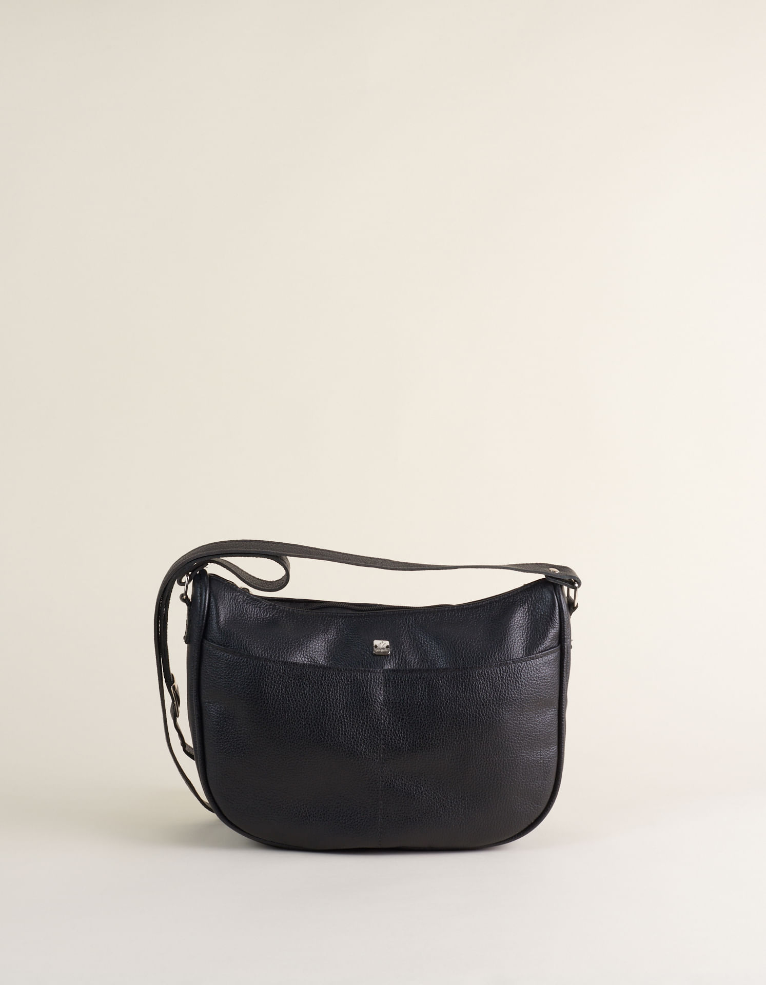 Bolsa Média Em Couro Com Bolsos - Preto