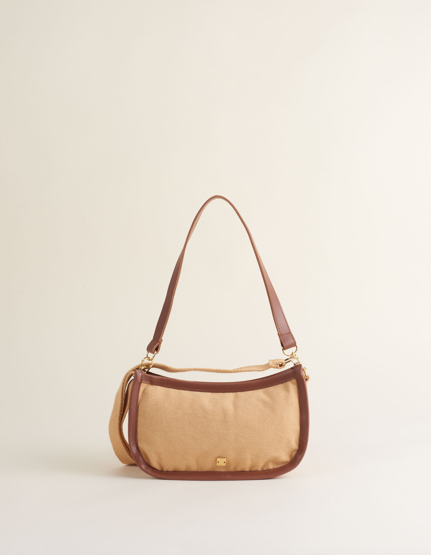 Bolsa Pequena Em Lona Com Duas Alças - Caramelo