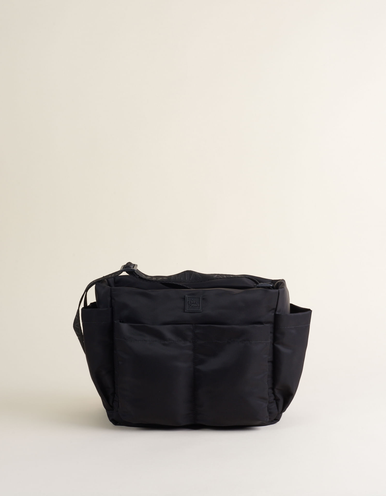 Bolsa Em Nylon Com Bolsos E Alça Em Cadarço - Preto