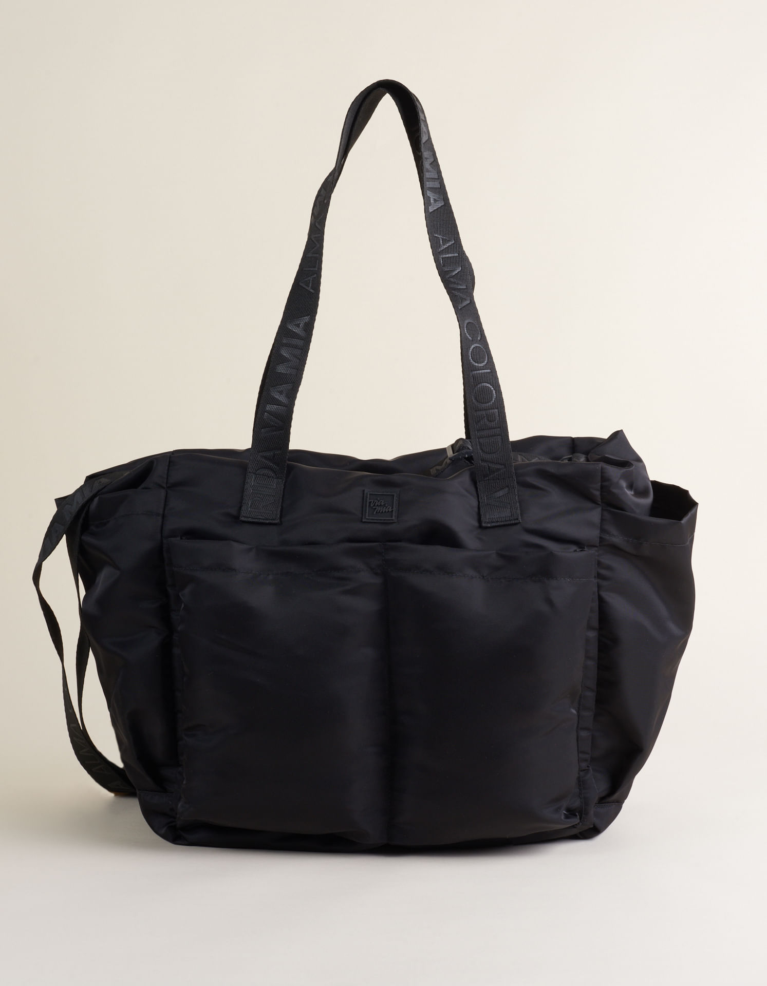 Mala Em Nylon Com Bolsos E Alça De Encaixe - Preto