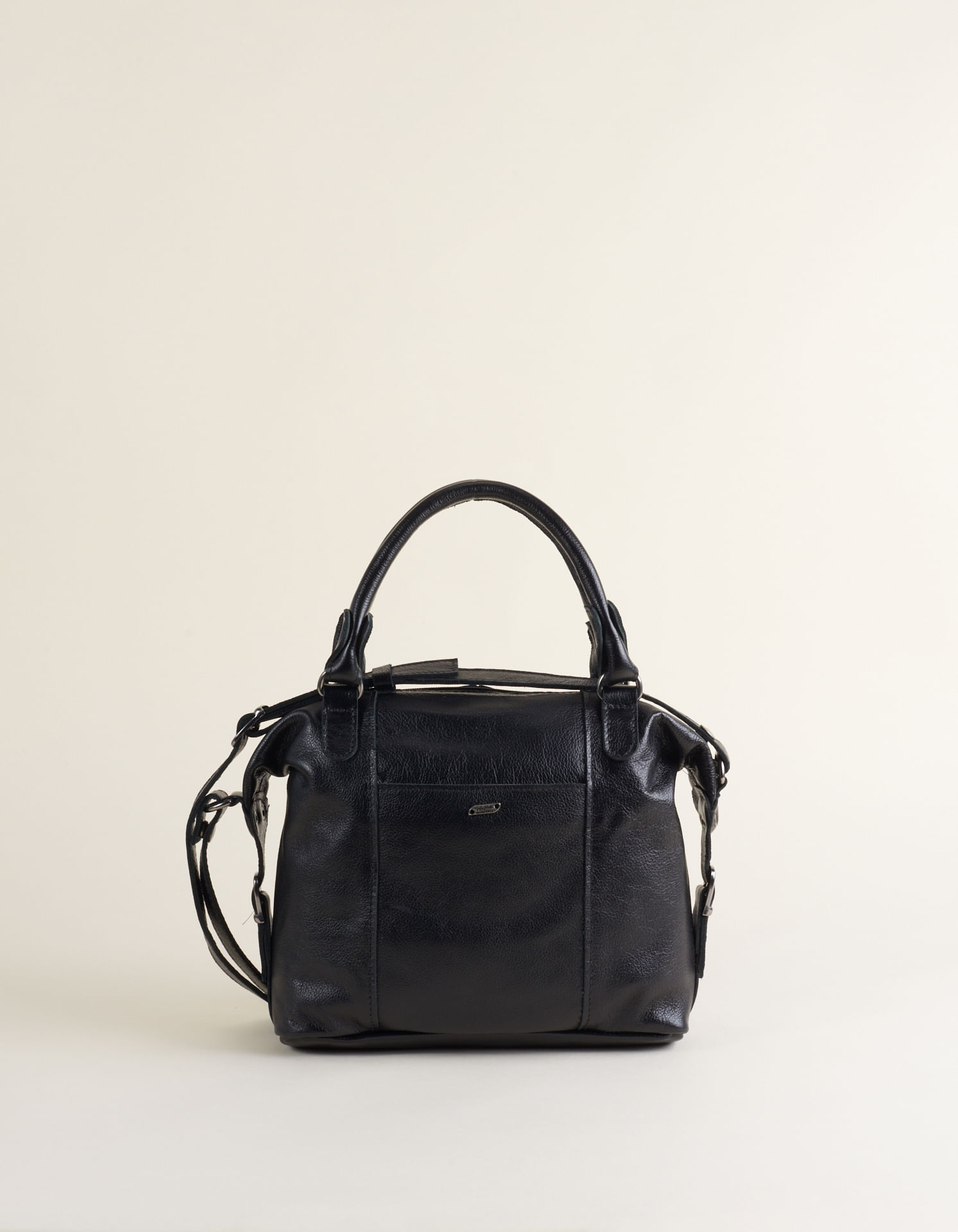 Bolsa Em Couro Com Fivela Lateral - Preto