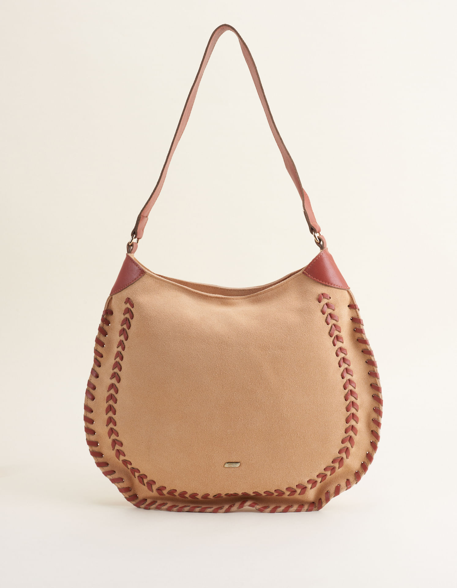 Bolsa Em Camurça Com Tressê Lateral - Caramelo