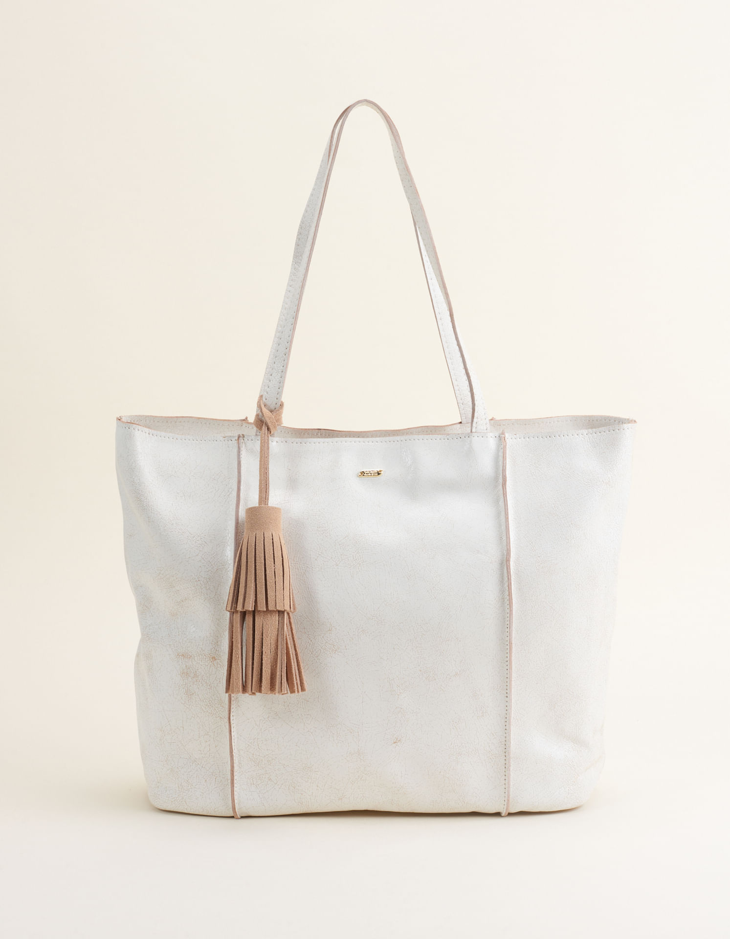 Bolsa Grande Em Couro Craquelado - Off White