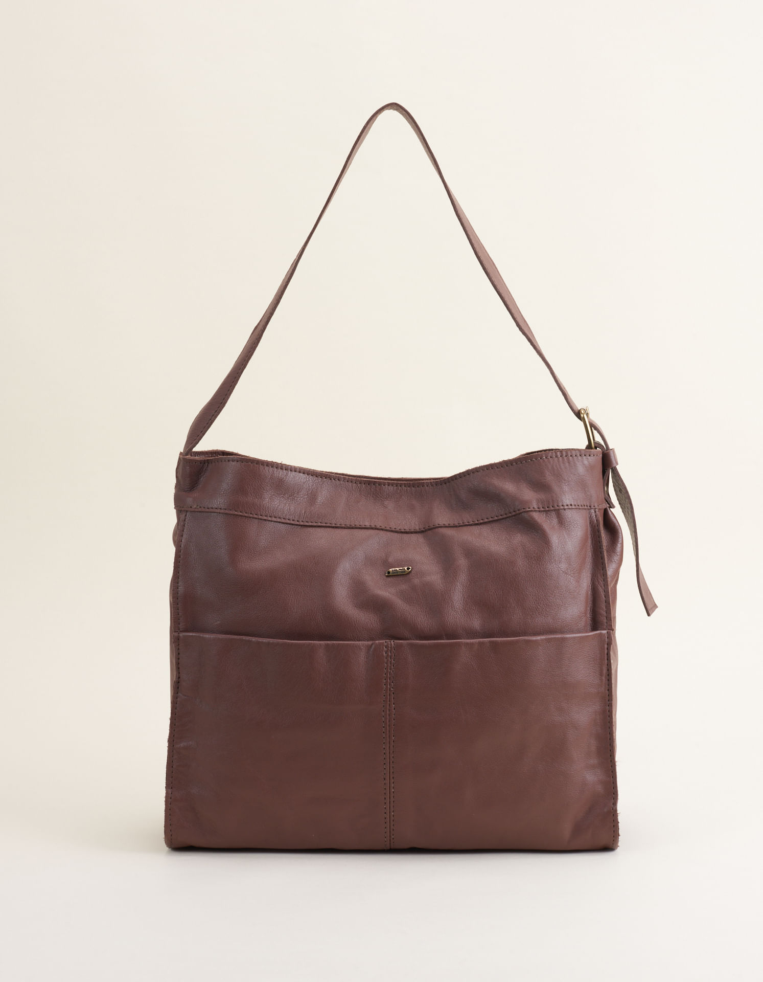 Bolsa Grande Em Couro Com Bolsos Frontais - Cafe