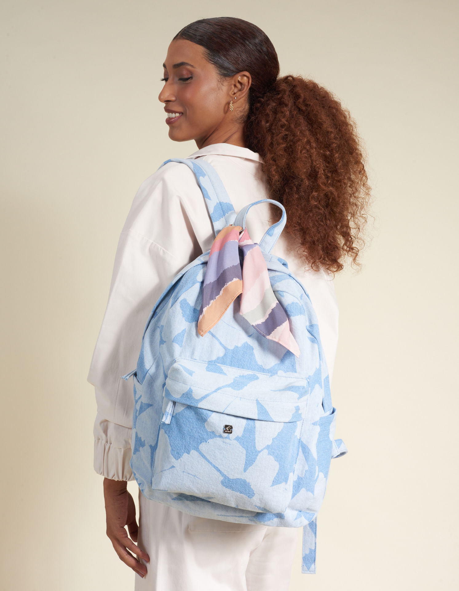 Mochila Jeans Com Estampa Floral - Unica