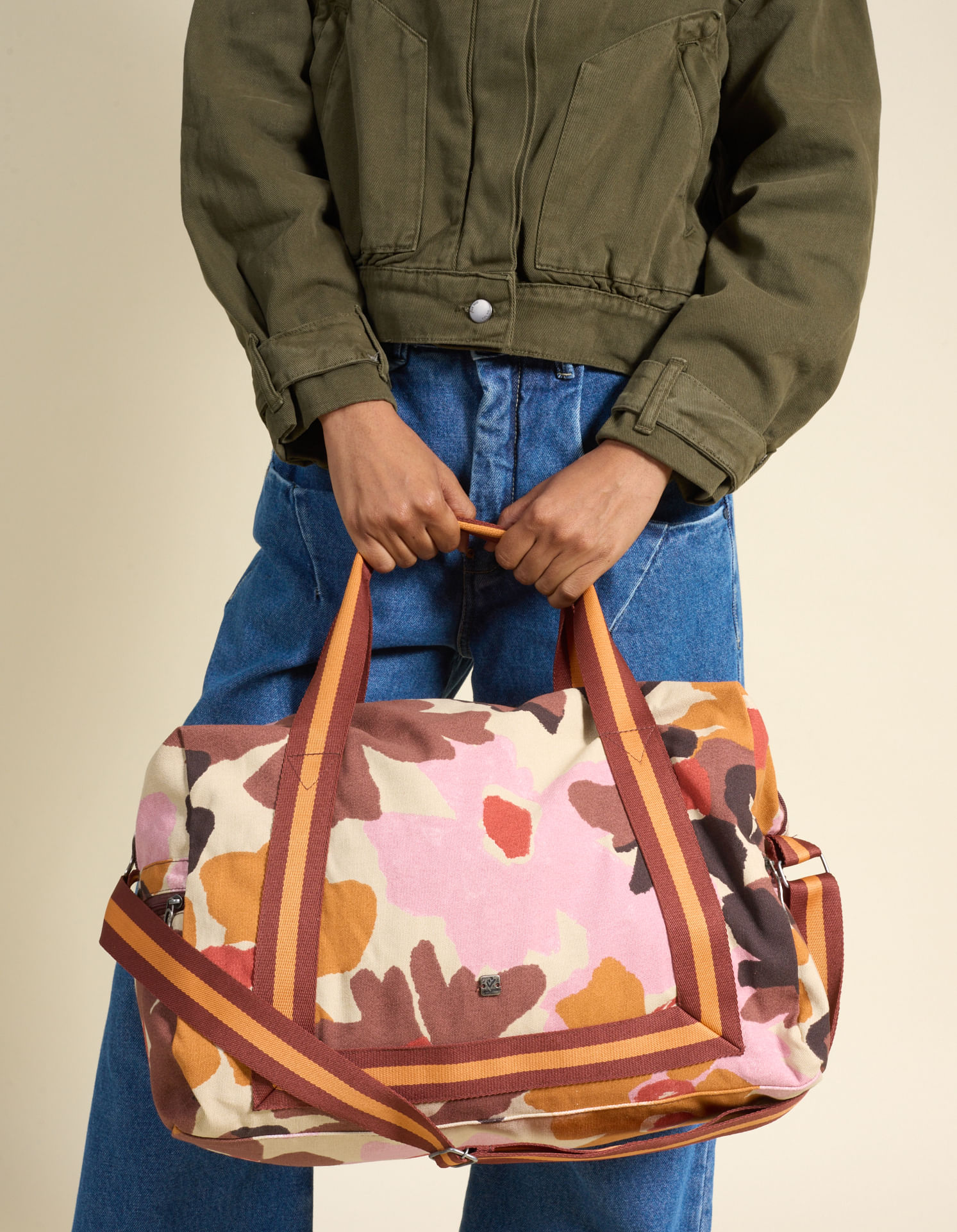 Mala De Mão Em Sarja Com Estampa Floral - Floral