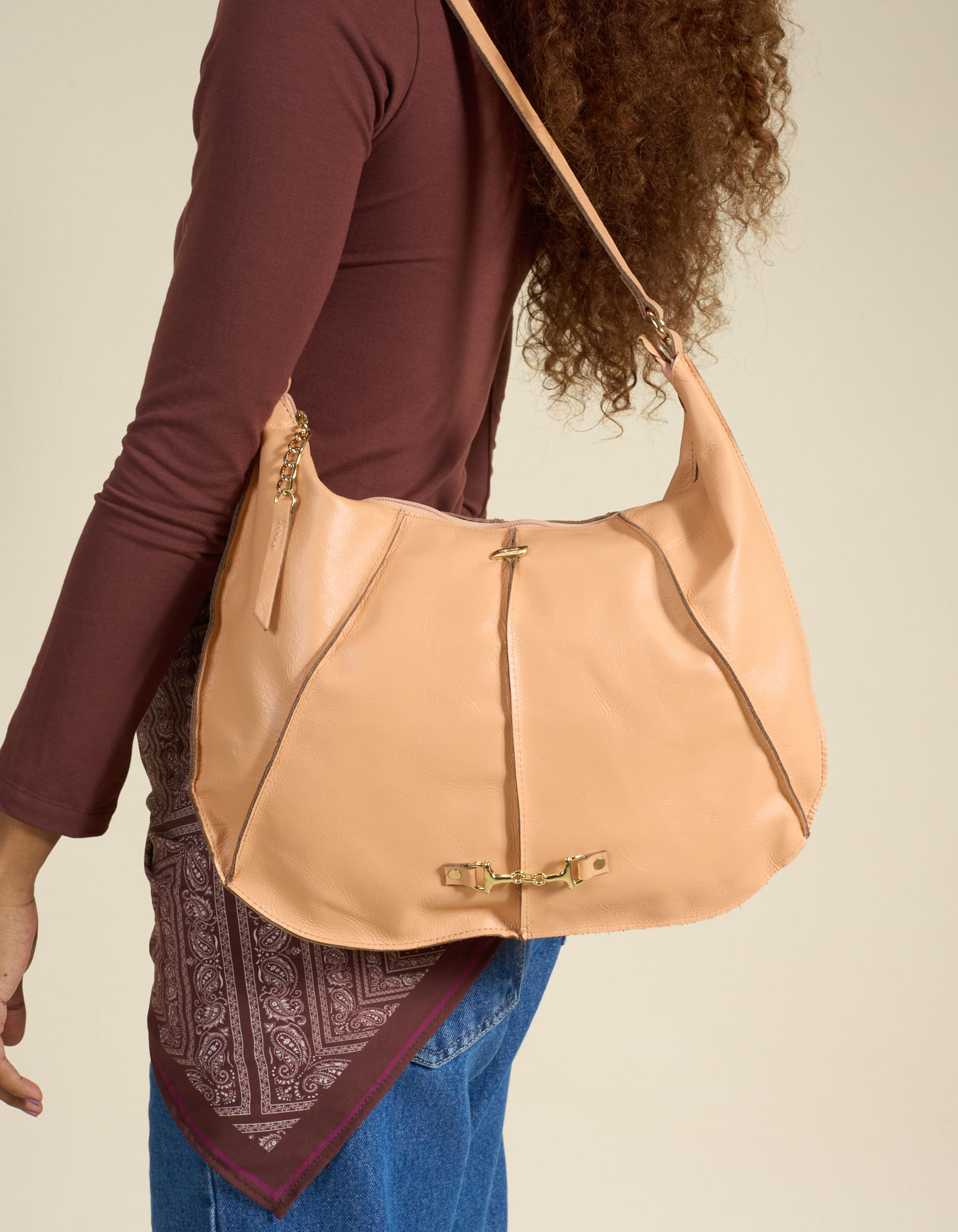 Bolsa Média Couro Com Bridão - Caramelo